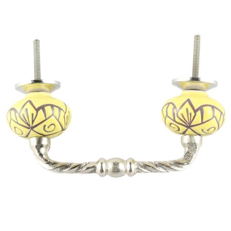 Yellow Base Brown Etched Ceramic Floral Cut Bridge Handle Online